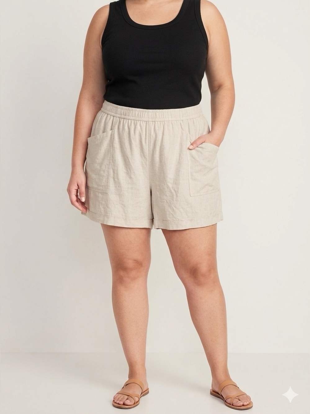 Old Navy Light Cream/Pale Beige Cozy Lounge Linen Shorts Size 3X high rise